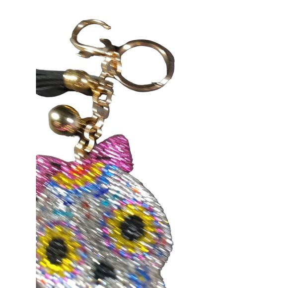 Rhinestone Skull Keychain Tassel Stuffed Fabric Luggage Purse Clip - Picture 5 of 5